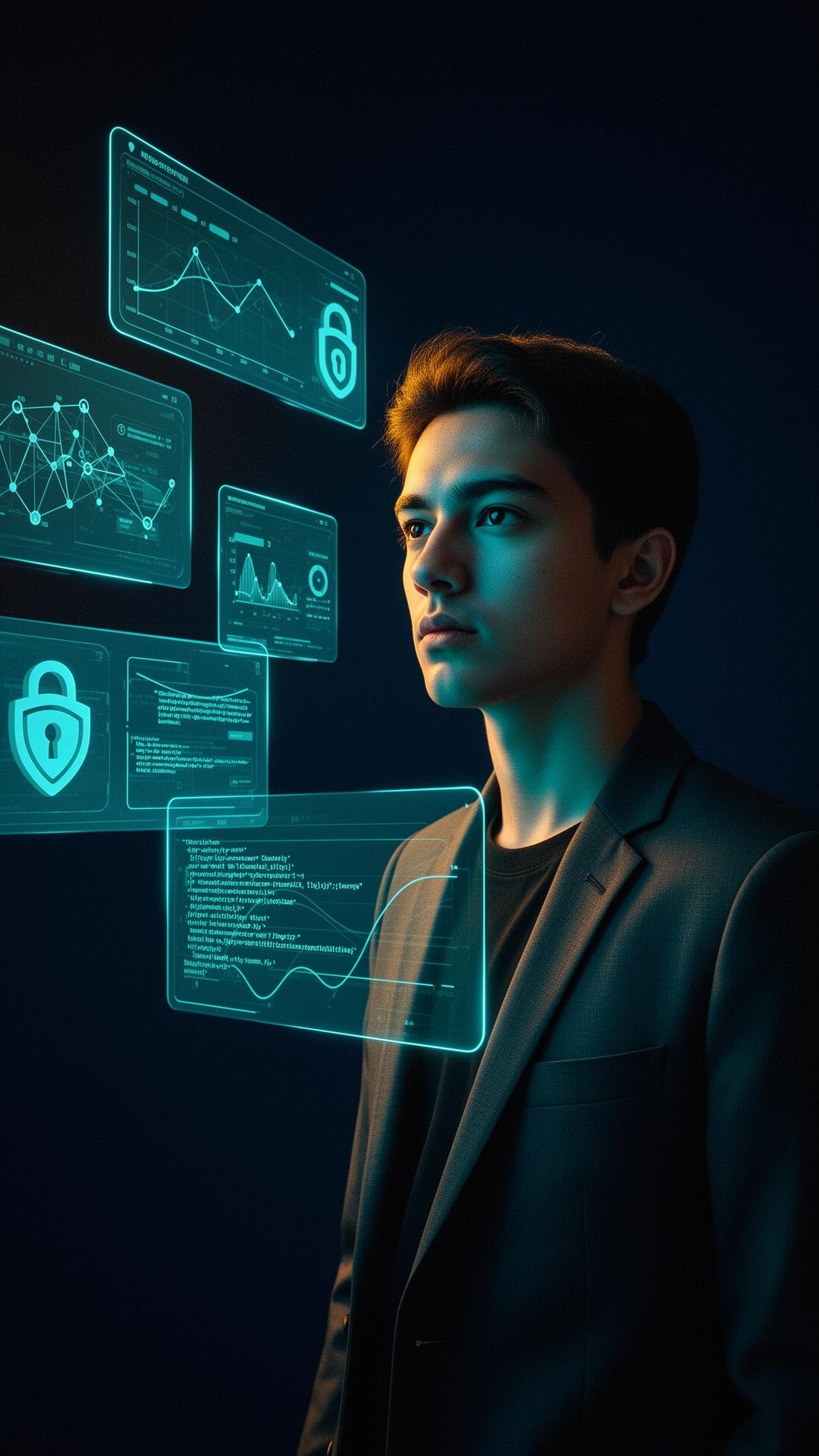 A focused student studying live cybersecurity dashboards at Zero2Pro Academy